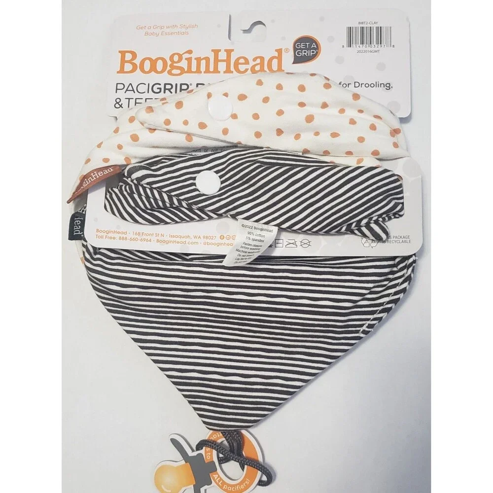 BooginHead Pacifier Binky Holder & Teether 2 Bib Bandana Snap Set Baby Boy